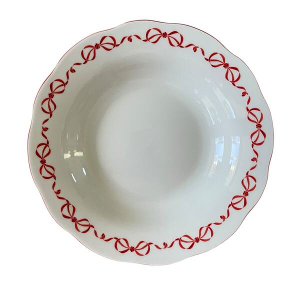 Red Bow Border Ceramic 9in Dinner Bowls Set of 4 Eaton Fine Dining Holiday New - Picture 11 of 16